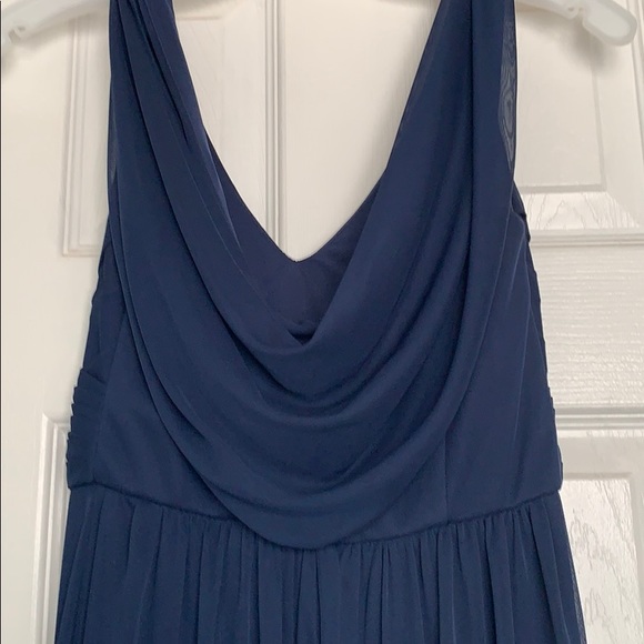 Navy David’s Bridal Long Mesh Dress w/ Cowl Back - Picture 2 of 4